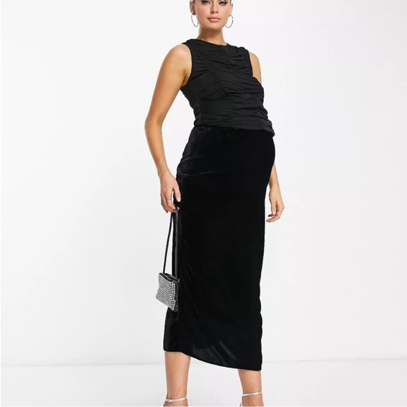 ASOS stunning classic black velvet maternity midi skirt, elastic waist, multiple - Picture 1 of 8